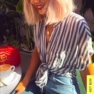 Newport Beach Lulus Blue and White Stripe Top